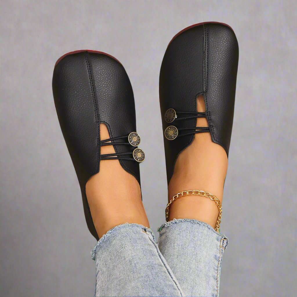 Women's Suede Moccasins Metal Button Detail
