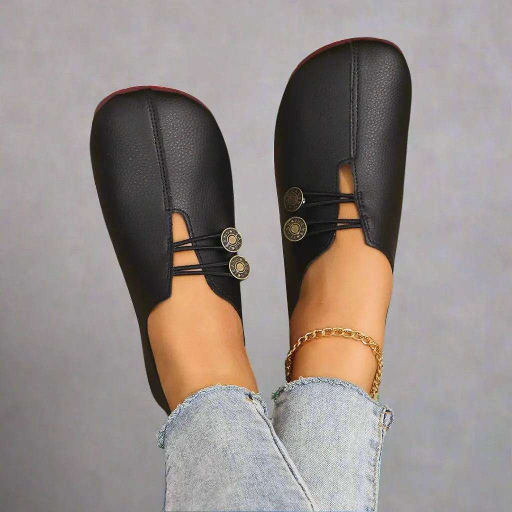Women's Suede Moccasins Metal Button Detail