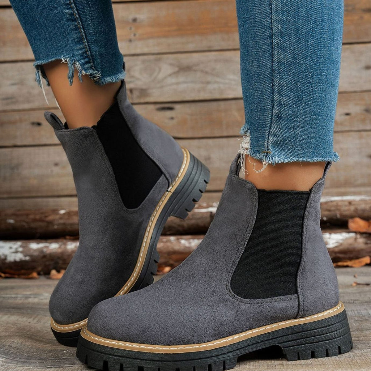 Women's Suede Platform Chelsea Ankle Boots Slip-On