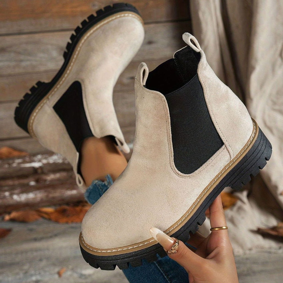 Women's Suede Platform Chelsea Ankle Boots Slip-On