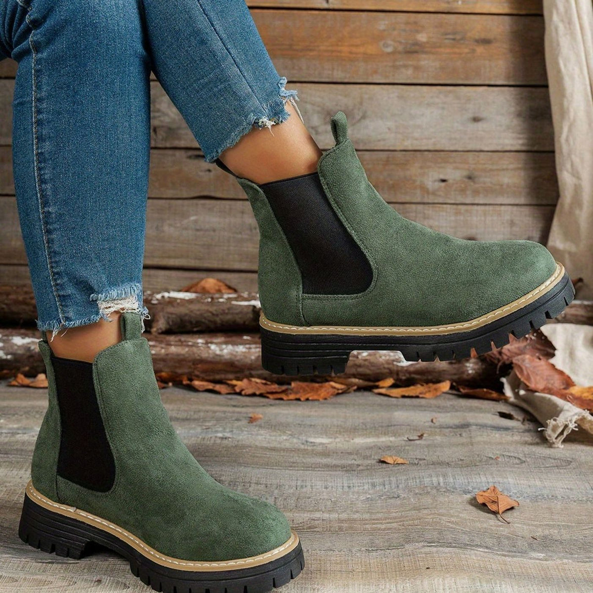 Women's Suede Platform Chelsea Ankle Boots Slip-On