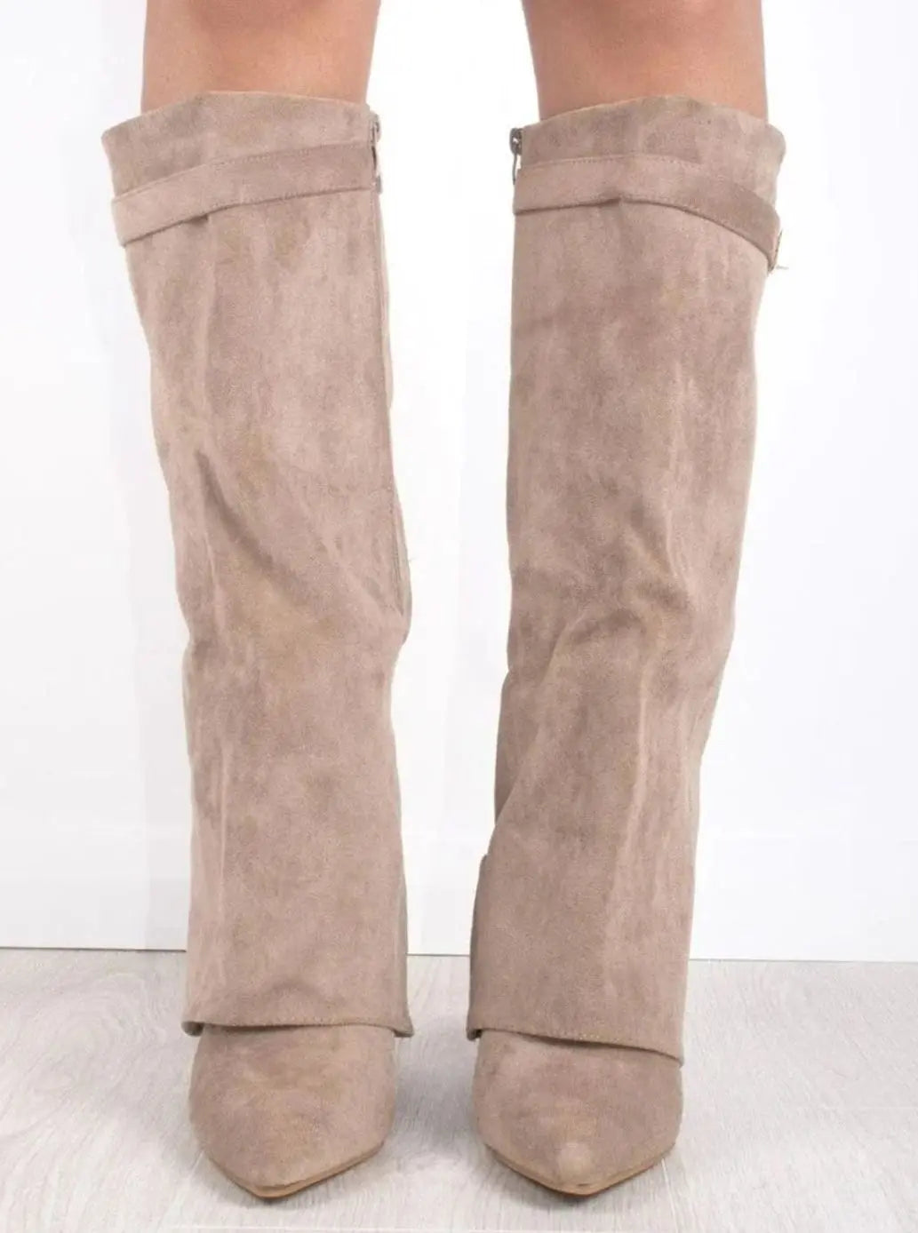 Women's Suede Thigh-High Boots Gold Buckle Pointed Toe