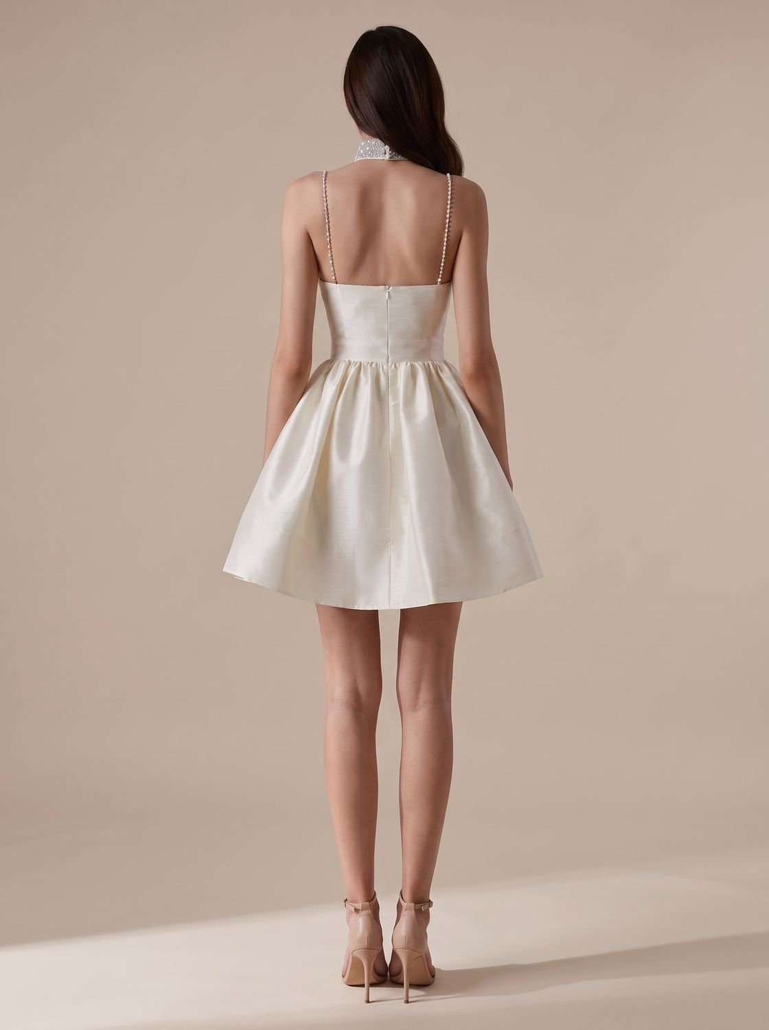 Women's Sweetheart-Neck Rhinestone-Strap Satin Mini Dress