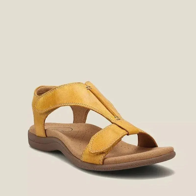 Women's T-Strap Sandals Orthopedic Vegan Leather Comfort - Yellow
