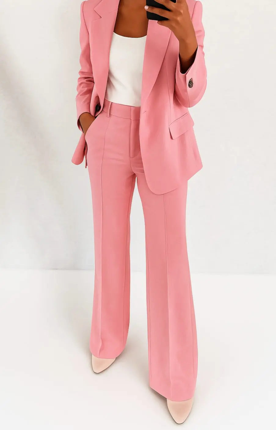 Women's Tailored Blazer Trouser Suit Set Classic Workwear