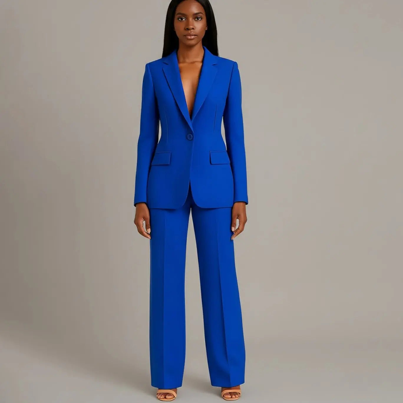 Women's Tailored Single-Button Blazer Trouser Suit Set - Blue