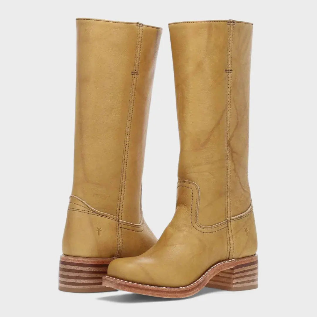 Women's Tall Leather Boots Equestrian Block Heel - Yellow