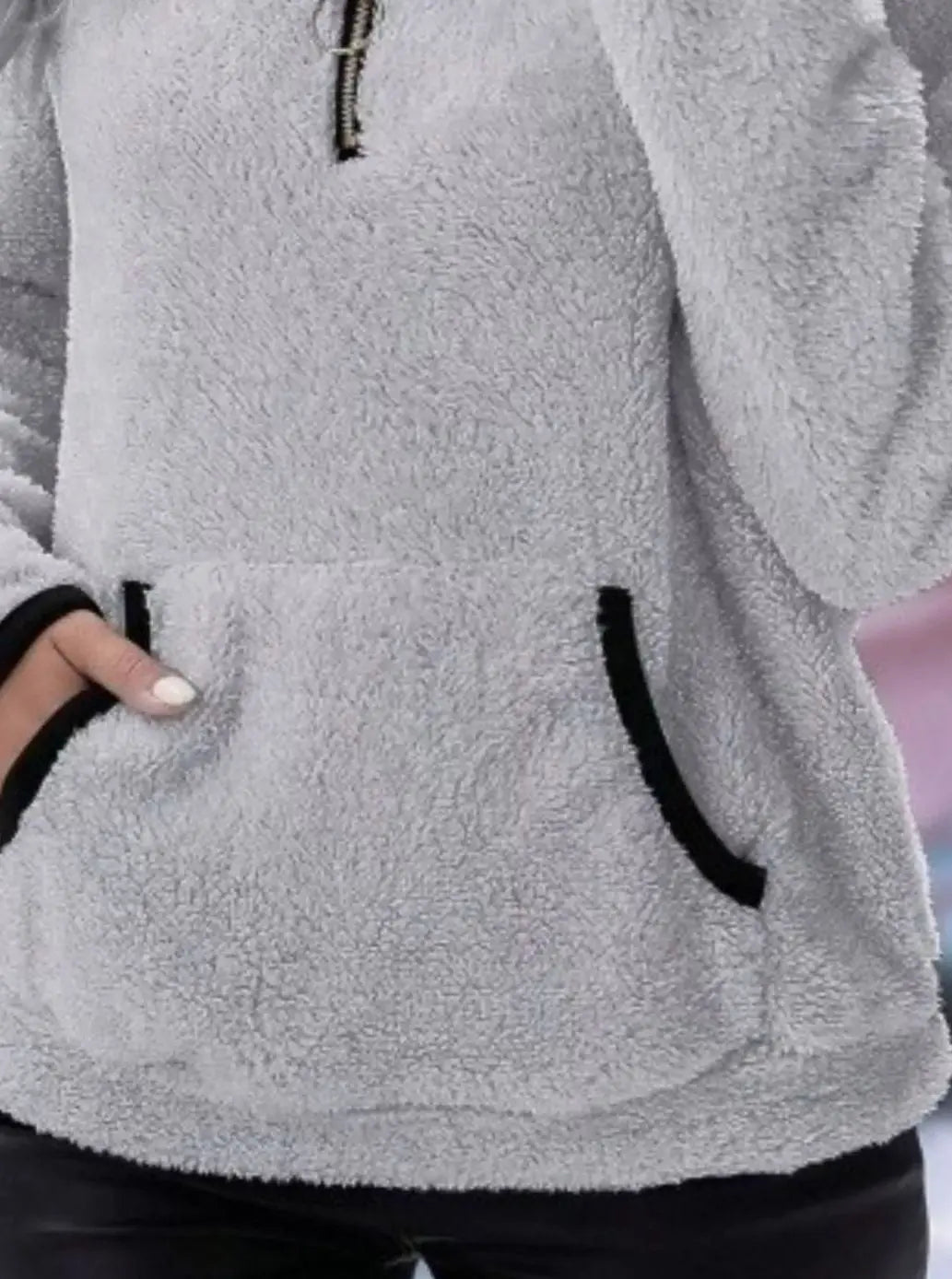 Women's Teddy Fleece Half-Zip Kangaroo Pocket Jumper