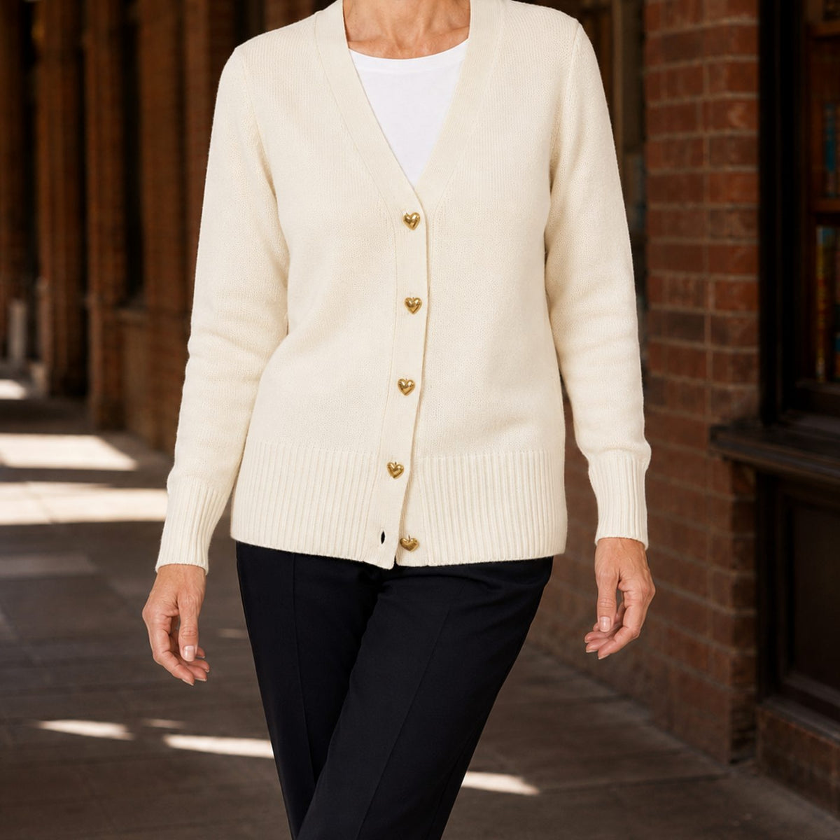 Women's V-Neck Button-Front Knitted Cardigan - Cream