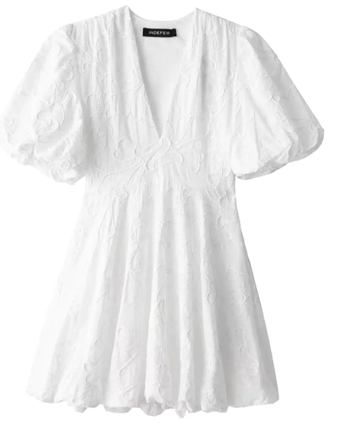 Women's V-Neck Puff Sleeve Textured Mini Party Dress