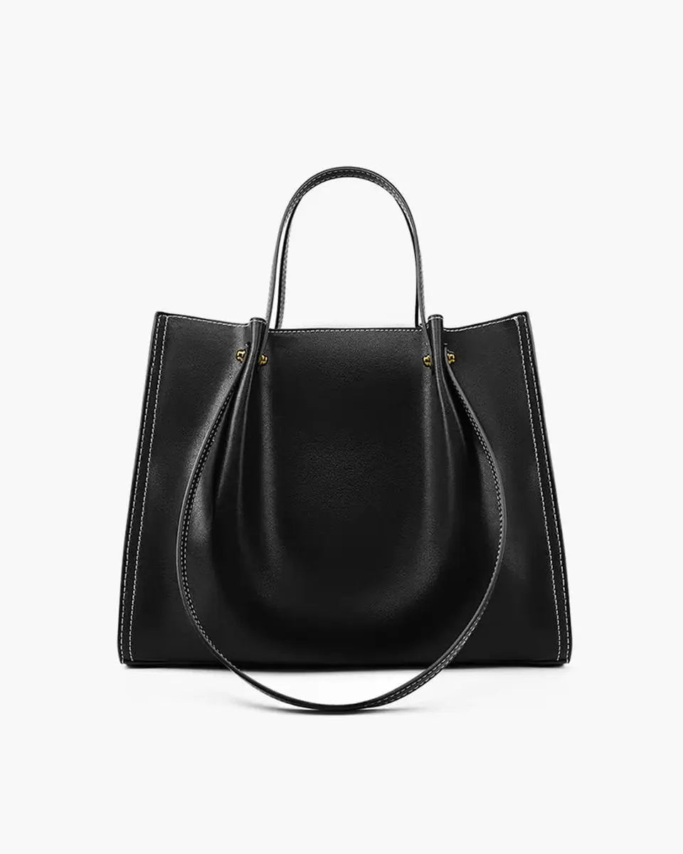 Women's Vegan Leather Minimalist Everyday Tote Bag - Black