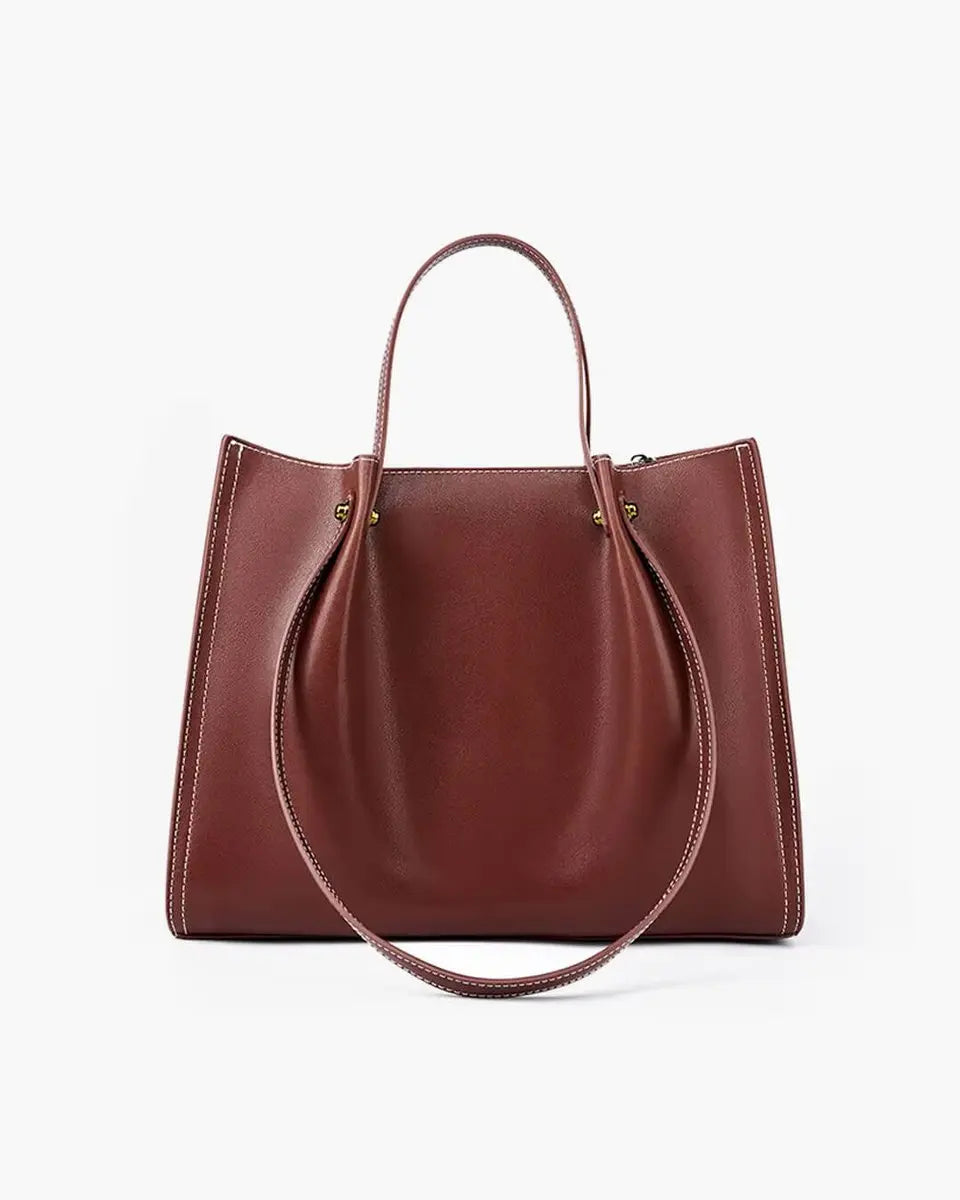 Women's Vegan Leather Minimalist Everyday Tote Bag - Brown
