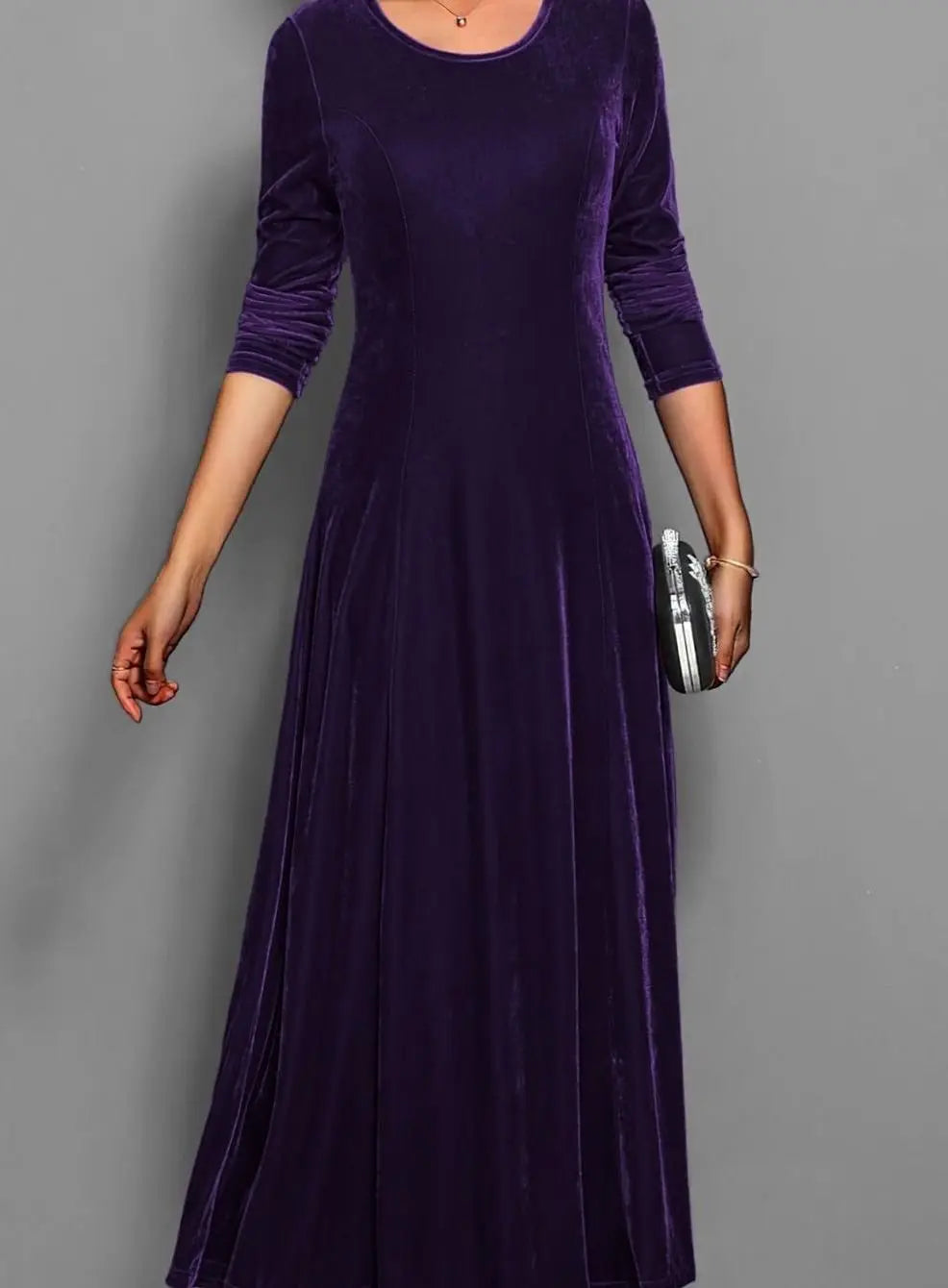 Women's Velvet Long Sleeve Formal Party Dress Maxi - Purple