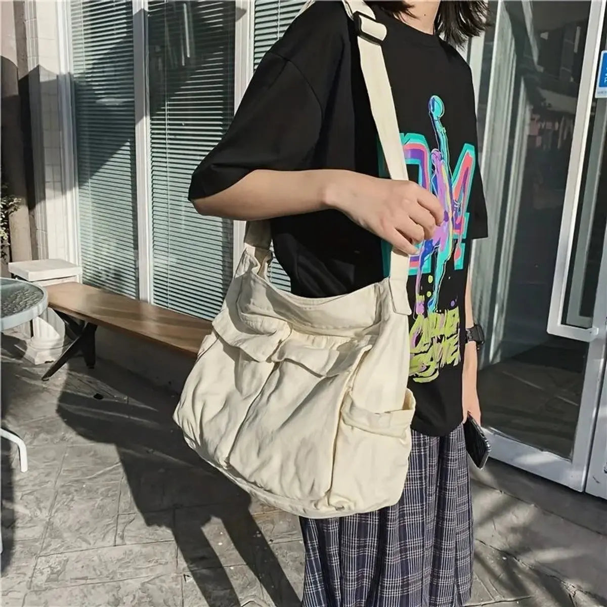 Women's Vintage Multi-Pocket Canvas Tote Bag Crossbody Shoulder Bag