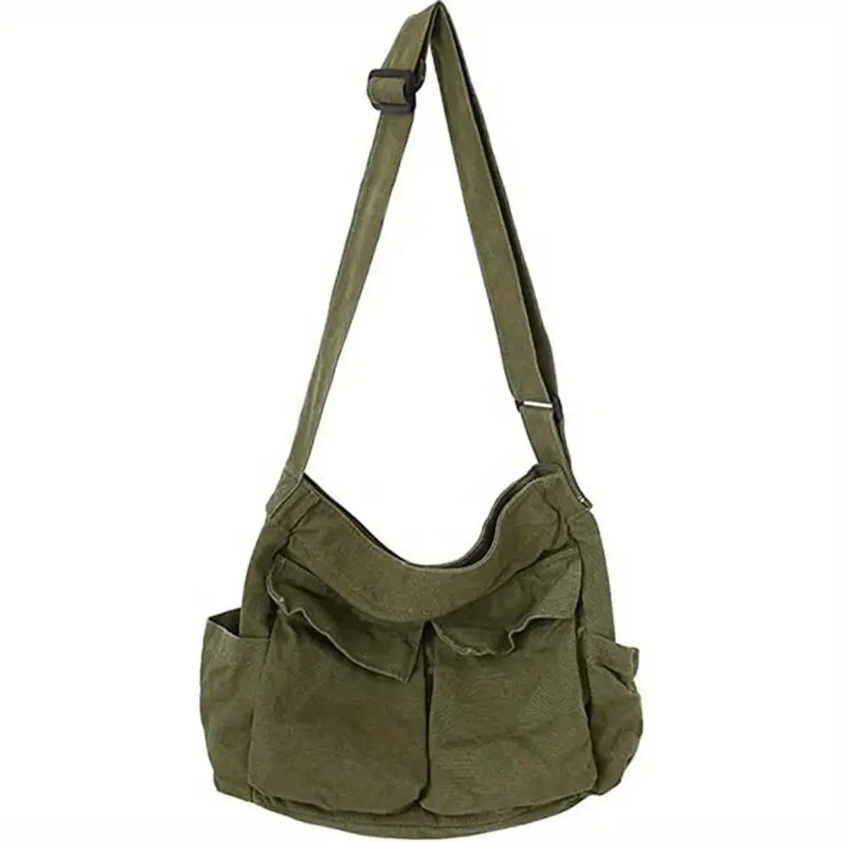 Women's Vintage Multi-Pocket Canvas Tote Bag Crossbody Shoulder Bag - Army Green