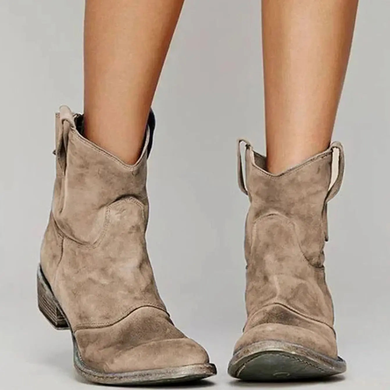 Women's Vintage Western Suede Slip-On Ankle Boots