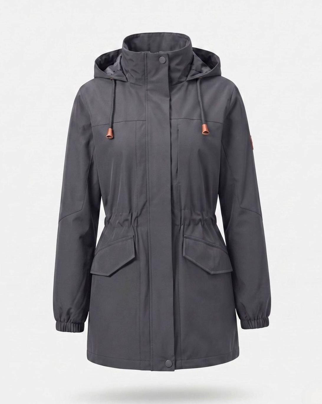 Women's Water-Repellent Hooded Longline Parka Drawstring Waist - Men's Military Grey