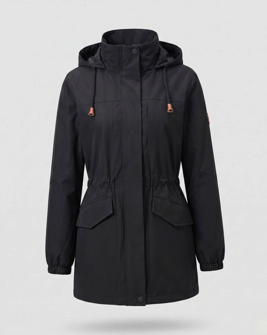 Women's Water-Repellent Hooded Longline Parka Drawstring Waist - Women's Black
