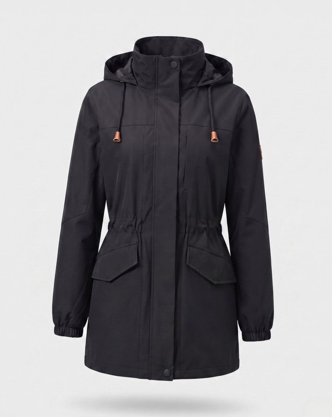 Women's Water-Repellent Hooded Longline Parka Drawstring Waist - Men's Black