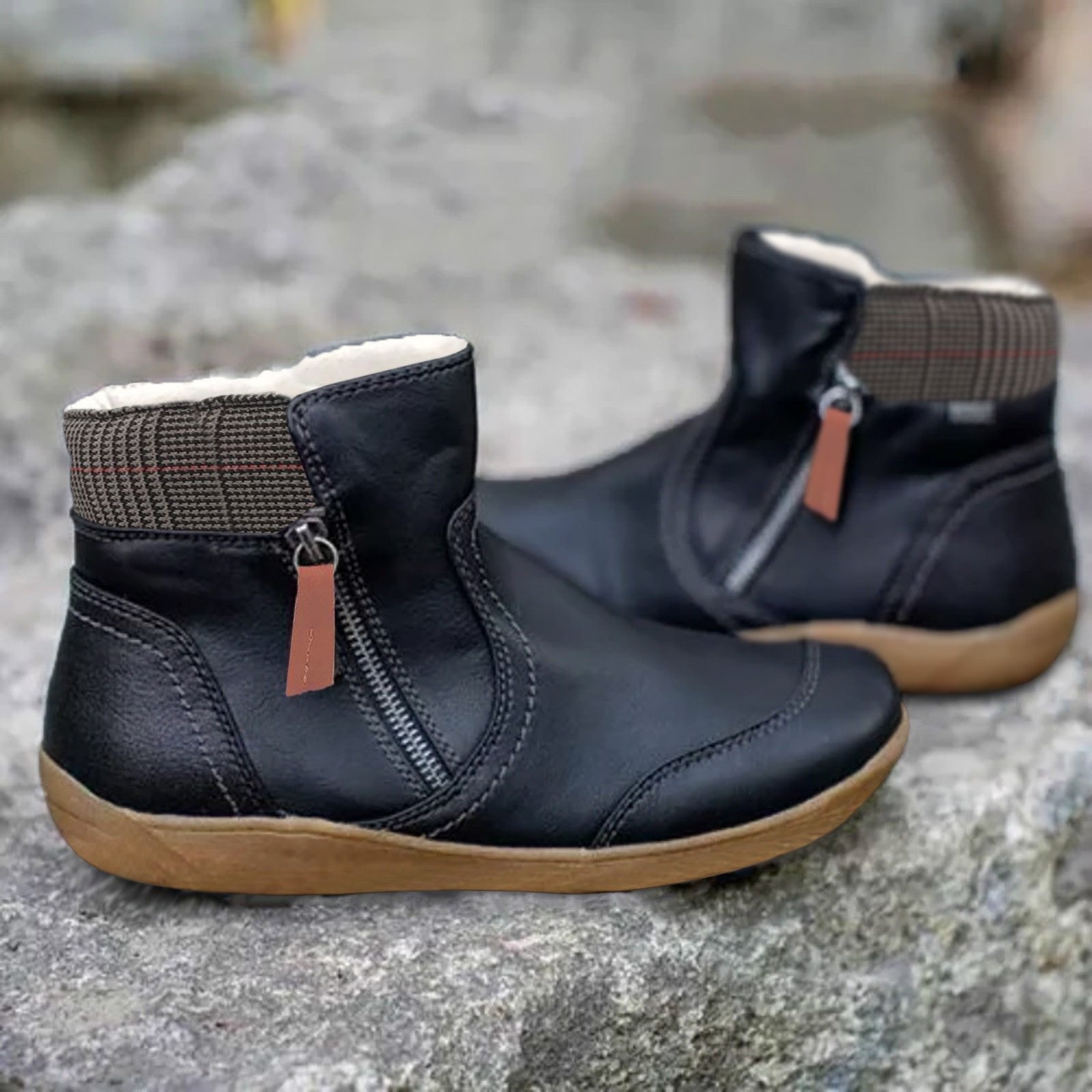 Women's Waterproof Boots Ankle Height Leather - Black
