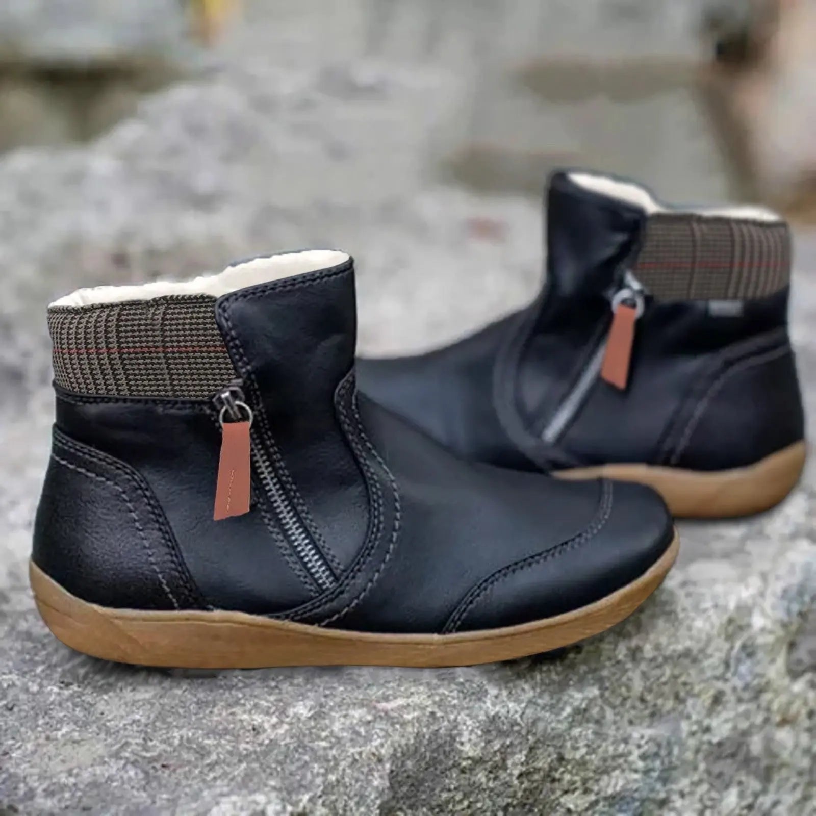 Women's Waterproof Boots Ankle Height Leather - Black