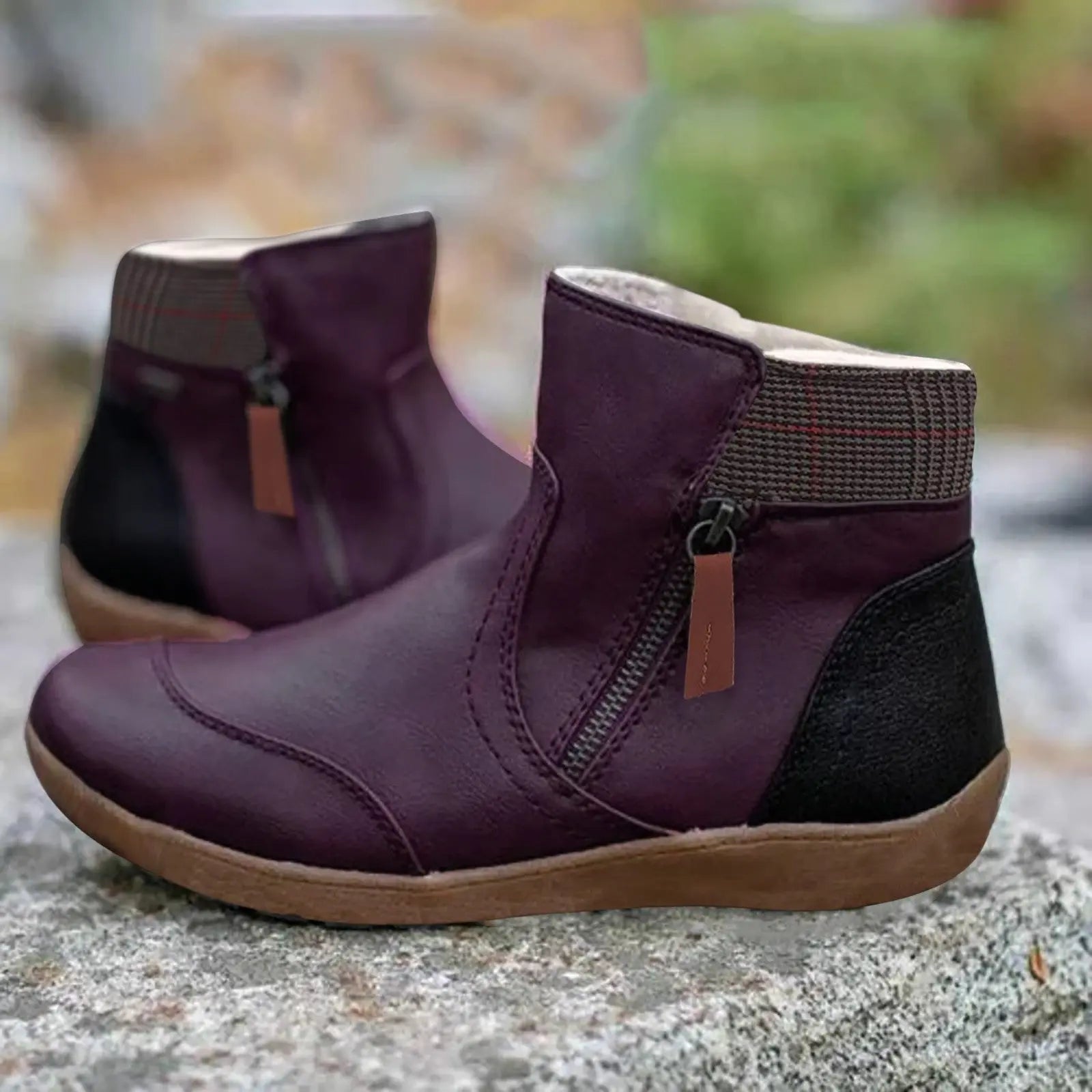 Women's Waterproof Boots Ankle Height Leather - Purple