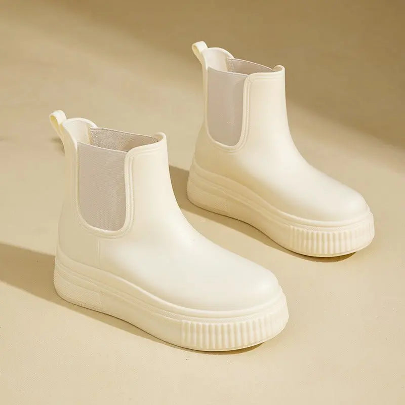 Women's Waterproof Boots Chelsea Platform Rain - White Stamped