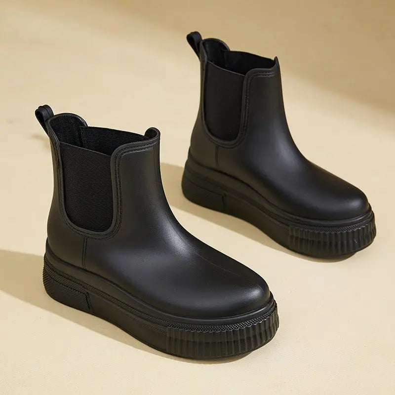 Women's Waterproof Boots Chelsea Platform Rain - Black