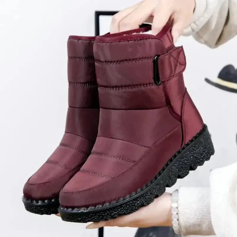 Women's Waterproof Boots Quilted Winter Ankle - Red