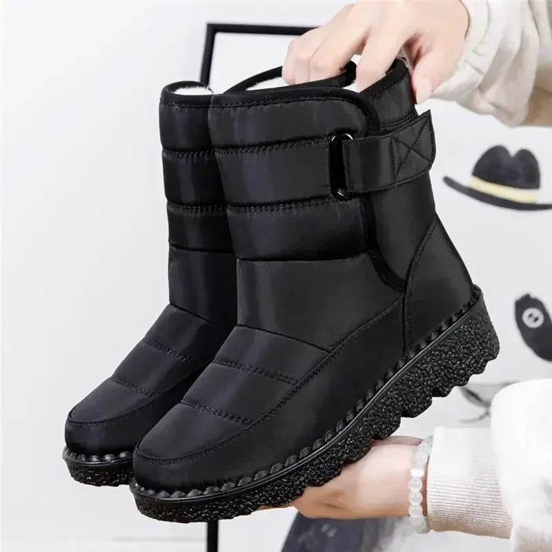 Women's Waterproof Boots Quilted Winter Ankle - Black