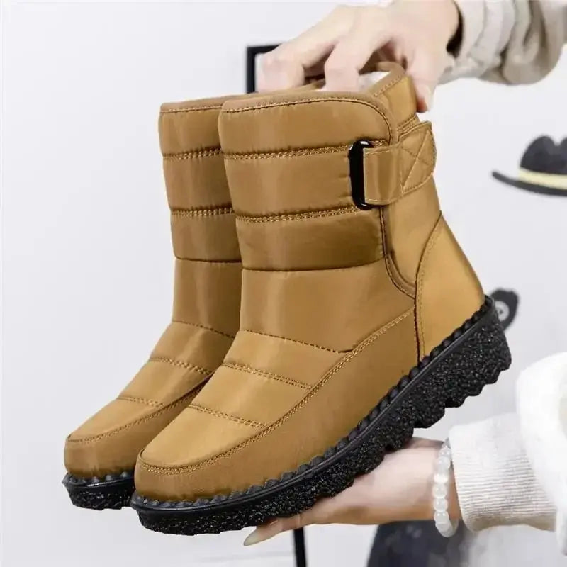 Women's Waterproof Boots Quilted Winter Ankle - Khaki