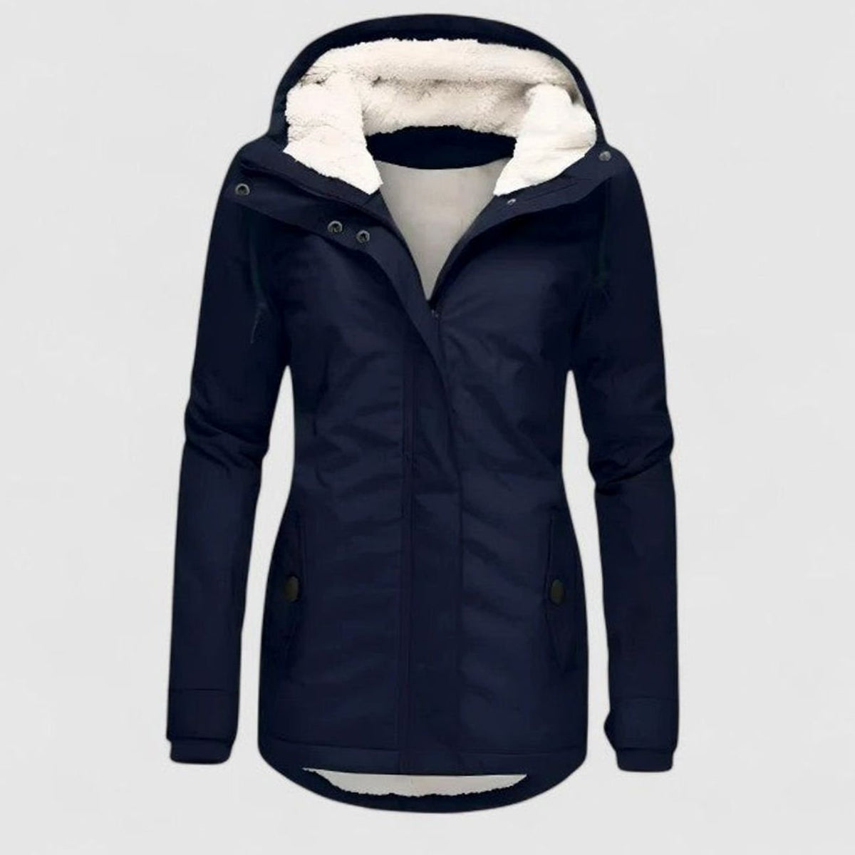 Women's Waterproof Fleece-Lined Hooded Winter Coat - Navy Blue