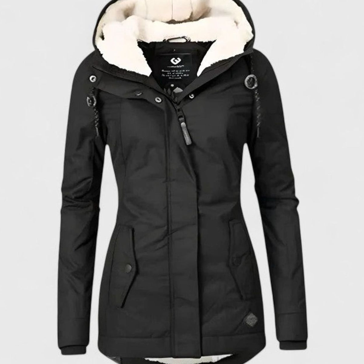 Women's Waterproof Fleece-Lined Hooded Winter Coat - Black