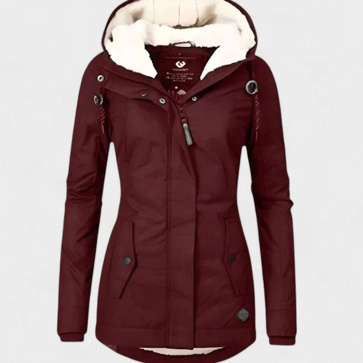 Women's Waterproof Fleece-Lined Hooded Winter Coat - Red