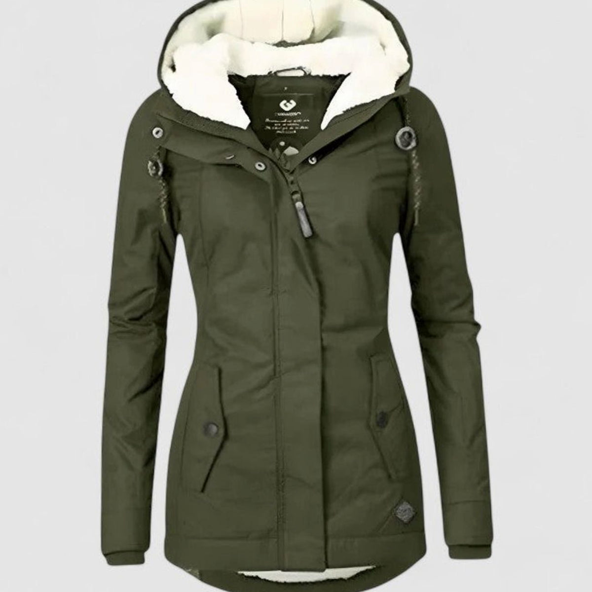 Women's Waterproof Fleece-Lined Hooded Winter Coat - Green