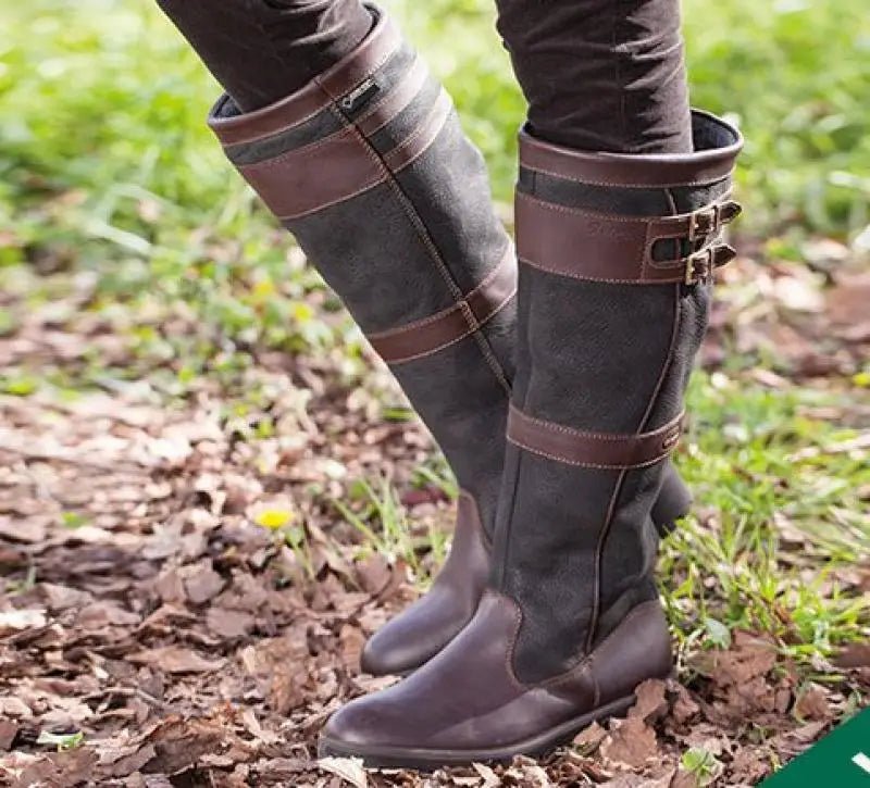 Women's Waterproof Knee High Boots Pull-On Country Style - Coffee