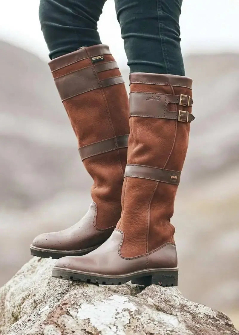 Women's Waterproof Knee High Boots Pull-On Country Style - Brown