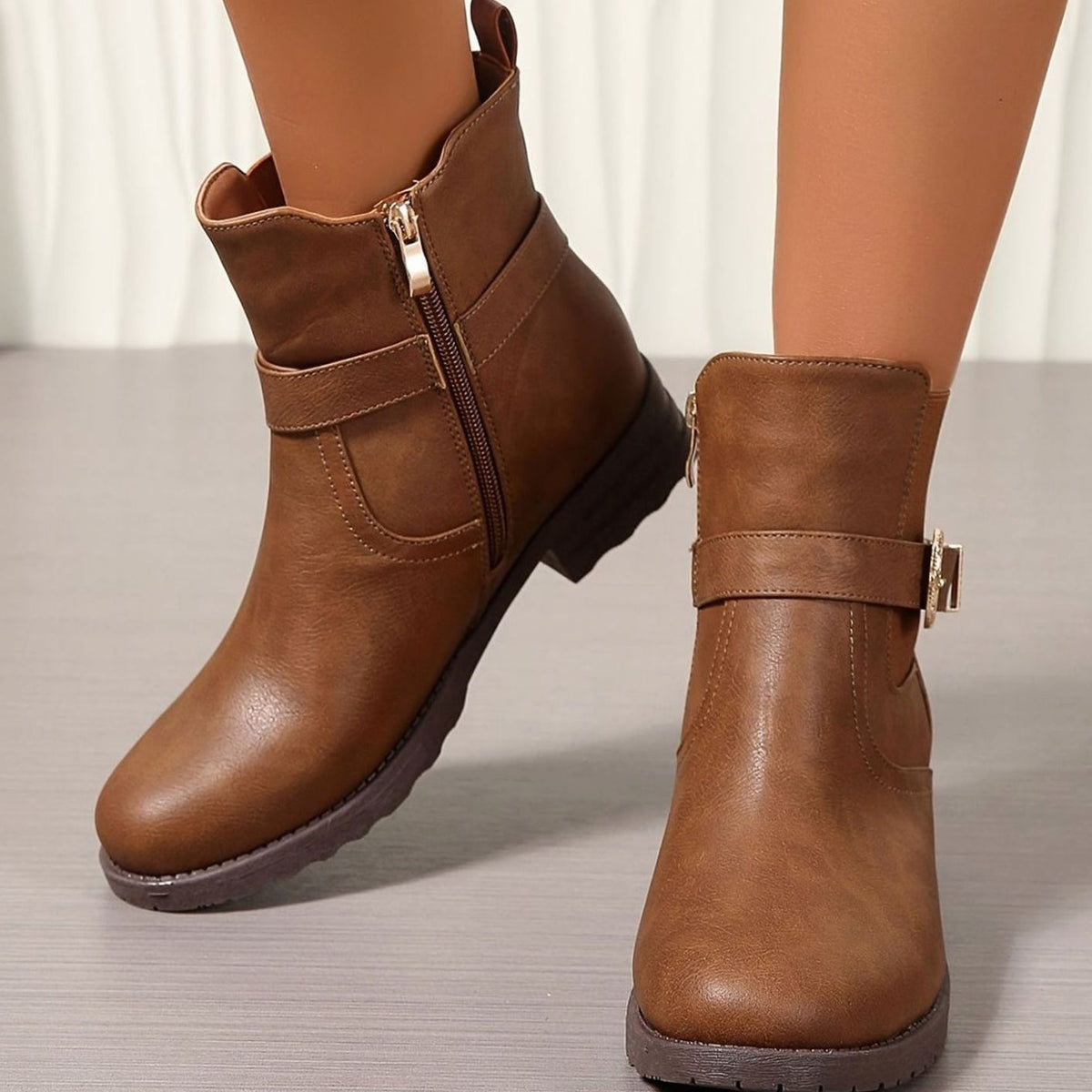 Women's Western-Buckle Block-Heel Chelsea Ankle Boots