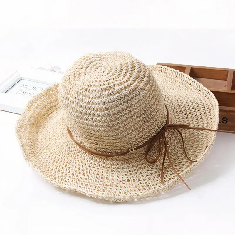 Women's Wide Brim Woven Straw Sun Hat Beach Summer