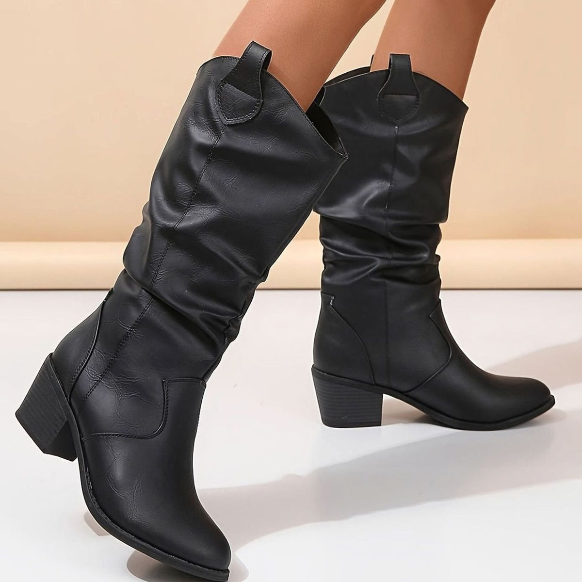 Women's Wide-Calf Pull-On Western Knee-High Boots