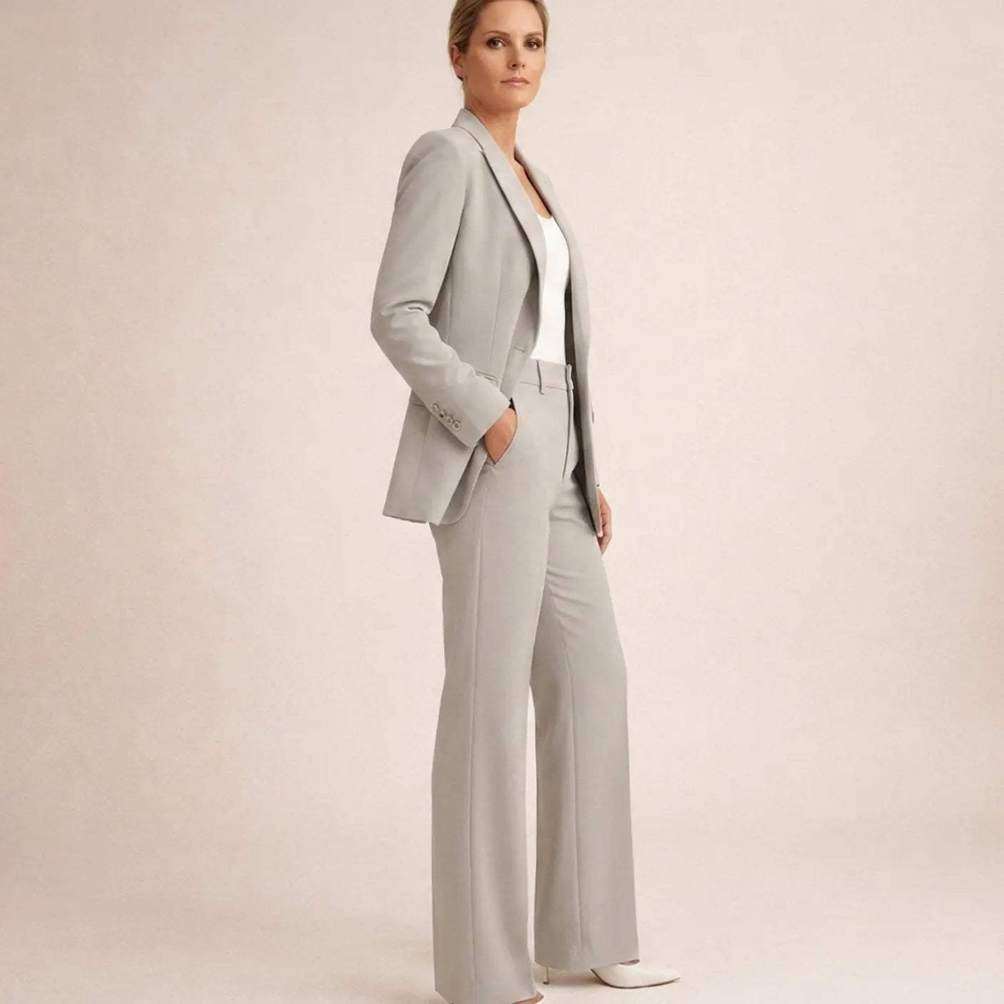 Women's Wide-Leg Tailored Blazer Trouser Suit Set