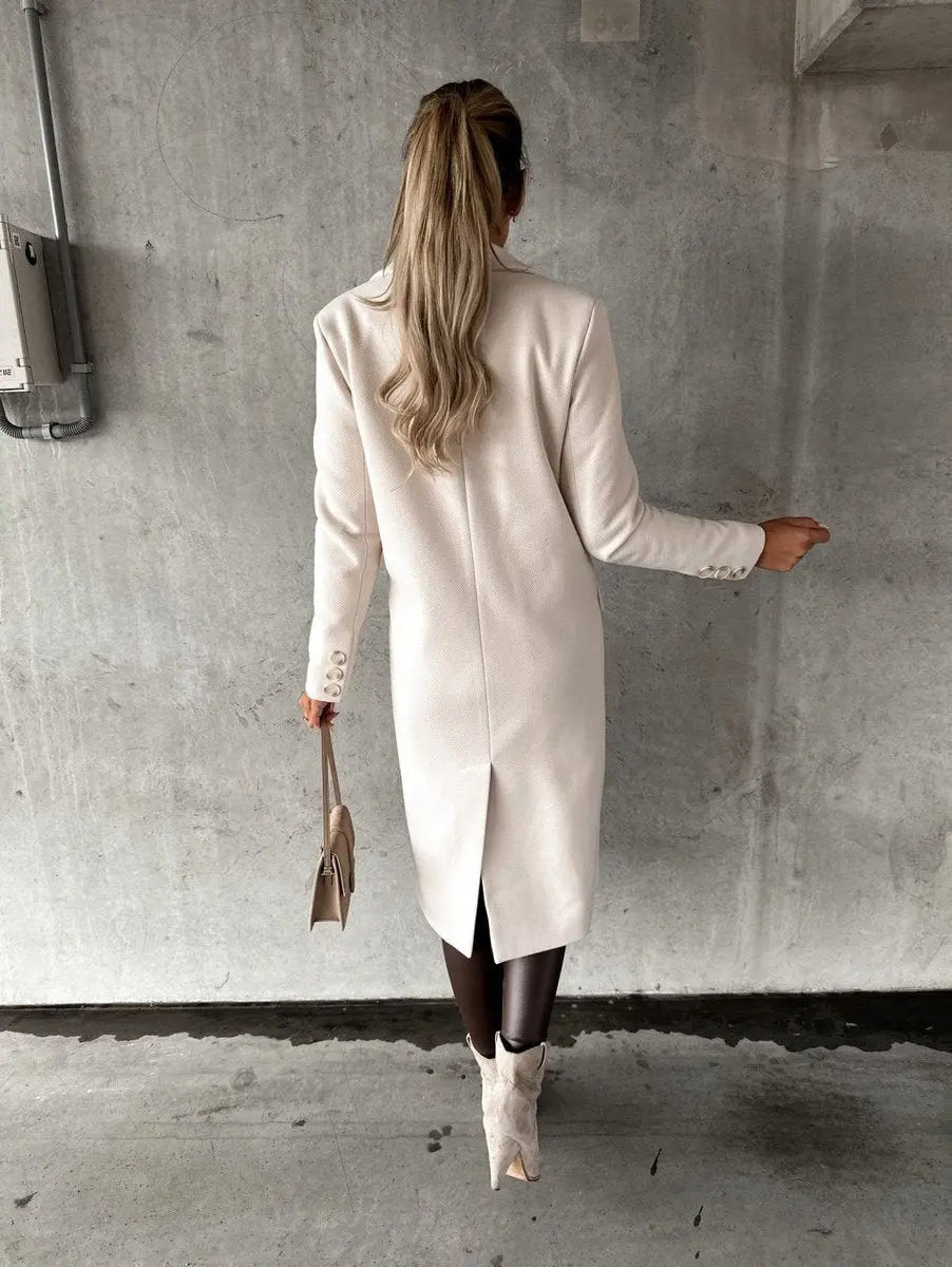 Women's Winter Coat Double-Breasted Longline Wool-Look Overcoat