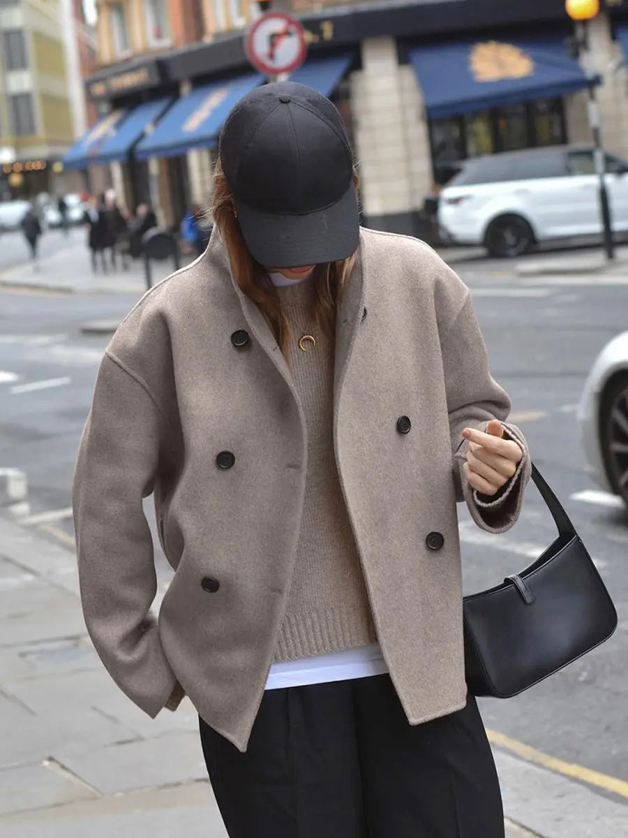 Women's Winter Coat Double Breasted Stand Collar Pea Coat