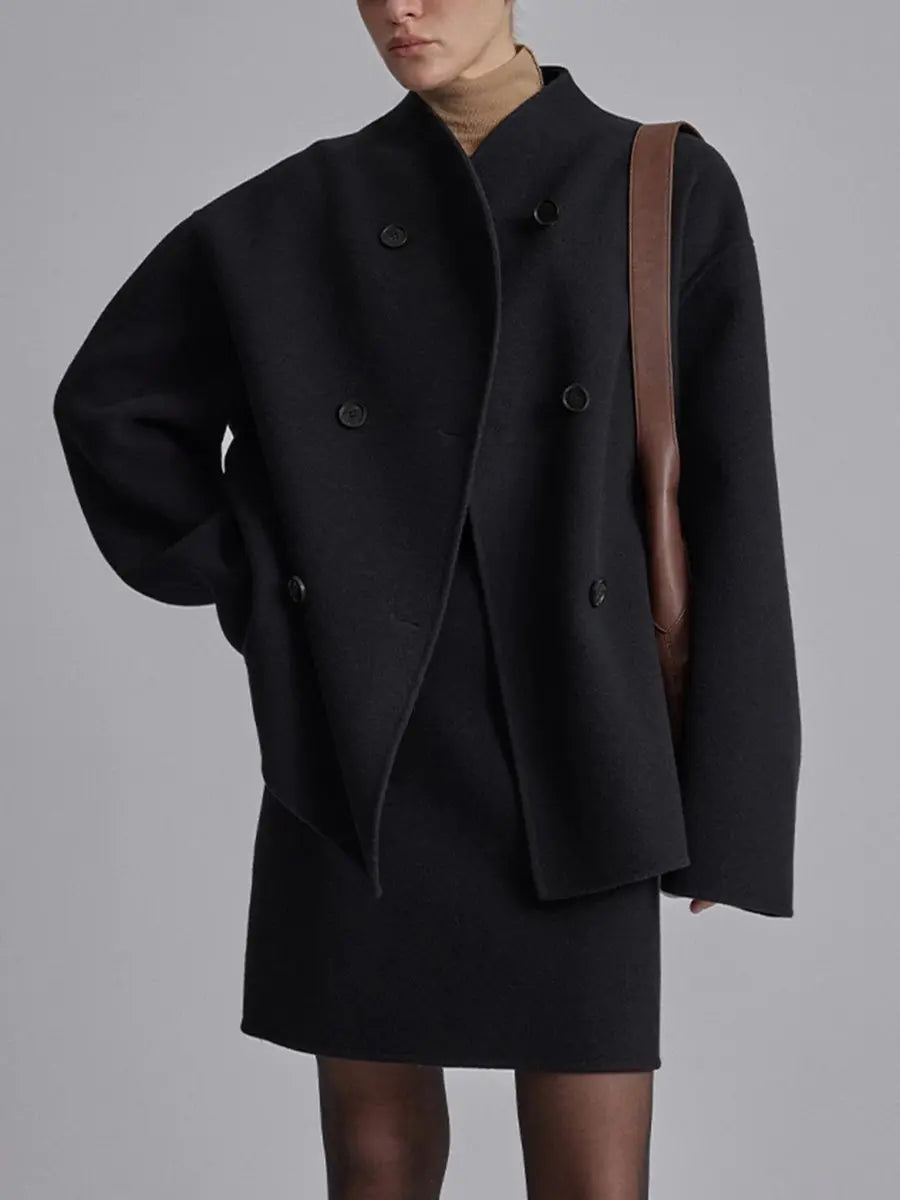 Women's Winter Coat Double Breasted Stand Collar Pea Coat