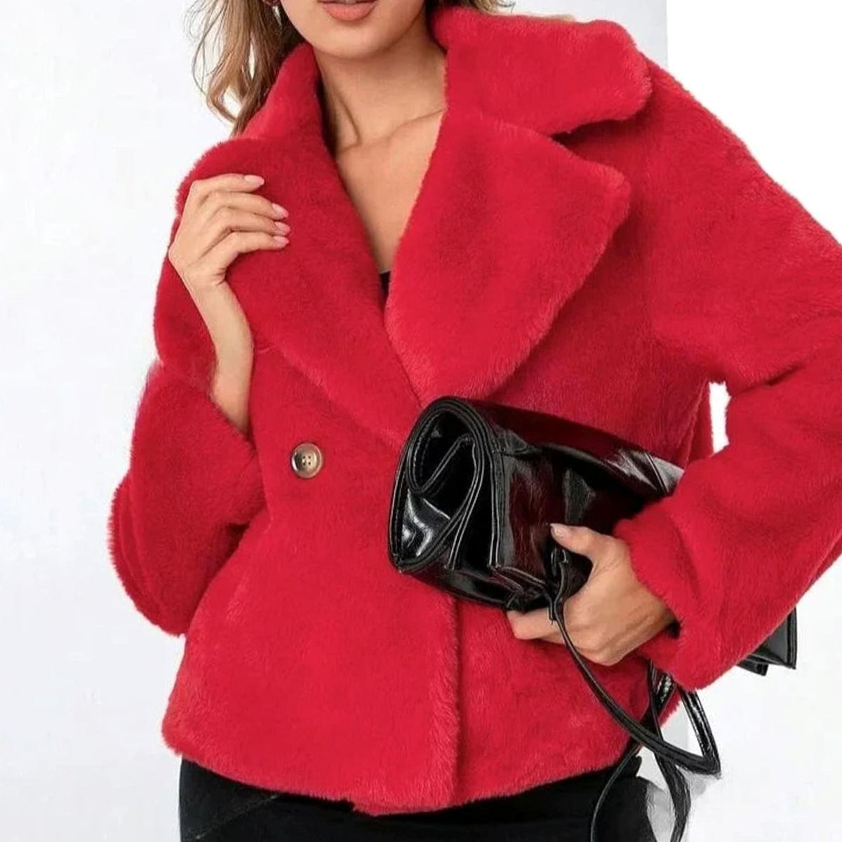 Women's Winter Coat Plush Faux-Fur Double-Breasted Lapel Jacket