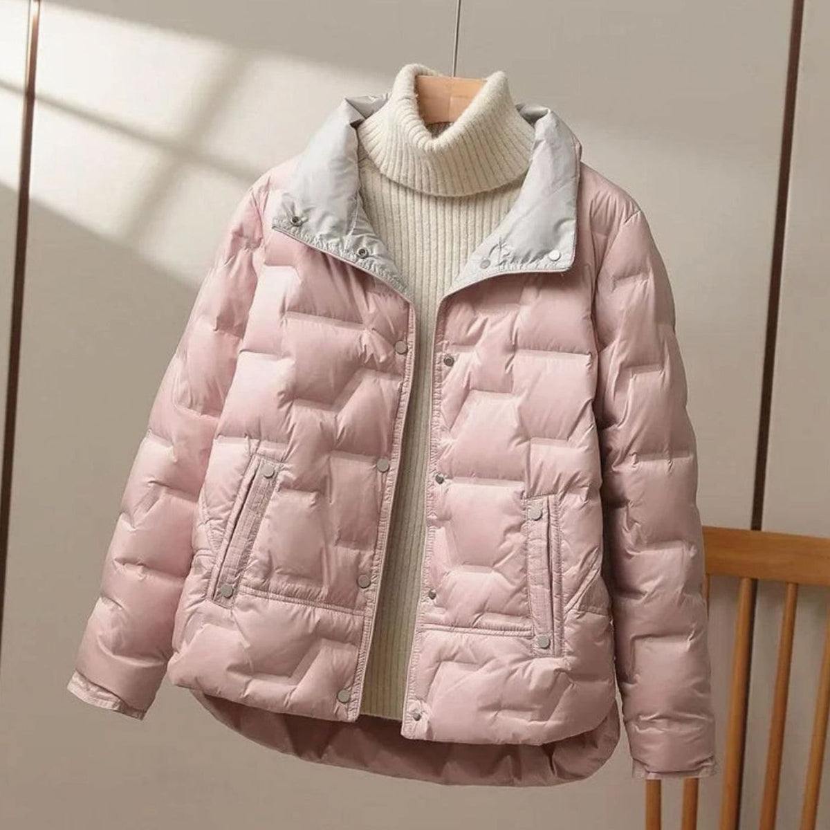 Women's Winter Quilted Down Puffer Coat High Stand Collar - Pink