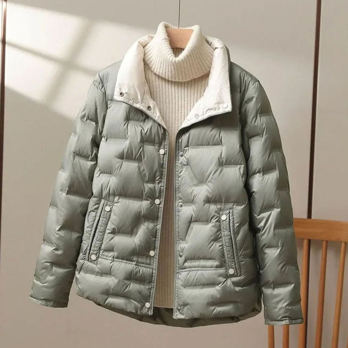 Women's Winter Quilted Down Puffer Coat High Stand Collar - Green
