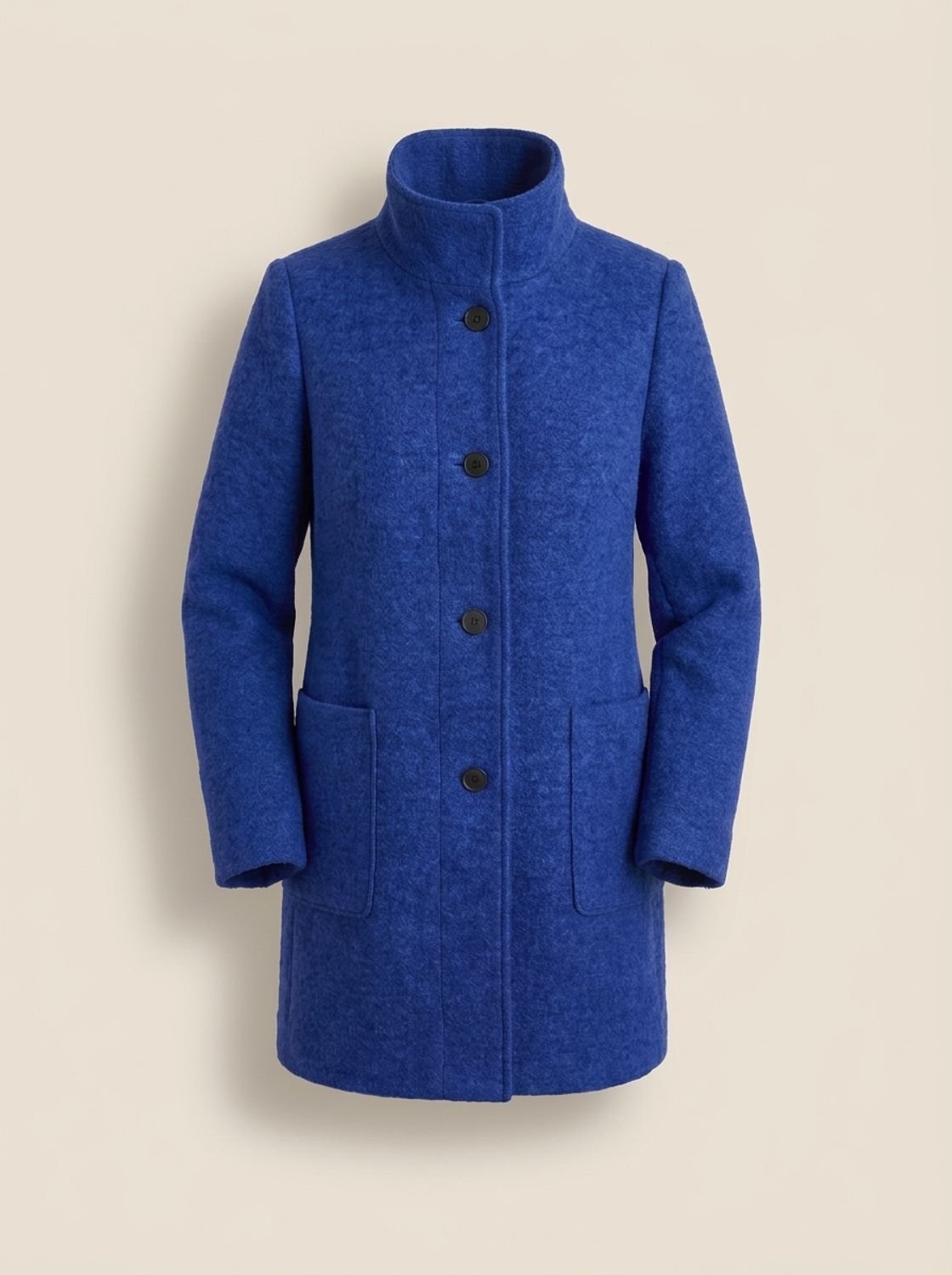 Women's Wool Blend Trench Coat High-Collar Button-Front Longline - Blue