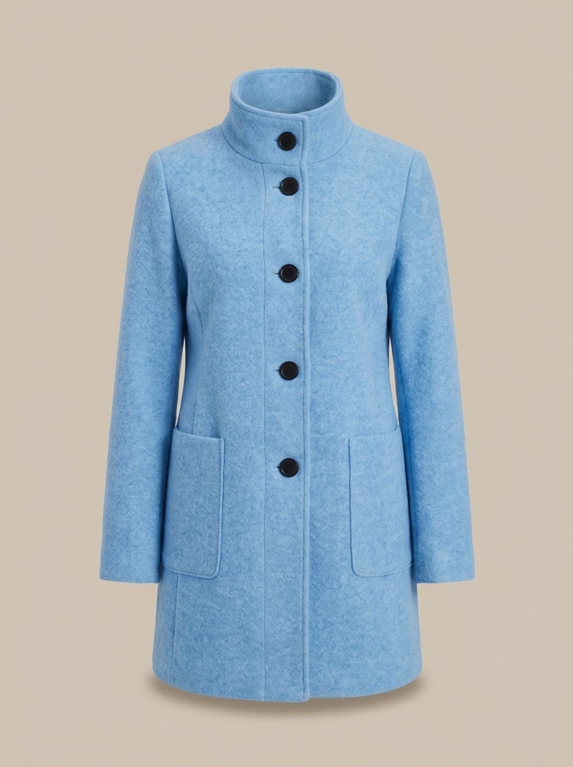 Women's Wool Blend Trench Coat High-Collar Button-Front Longline - Sky Blue