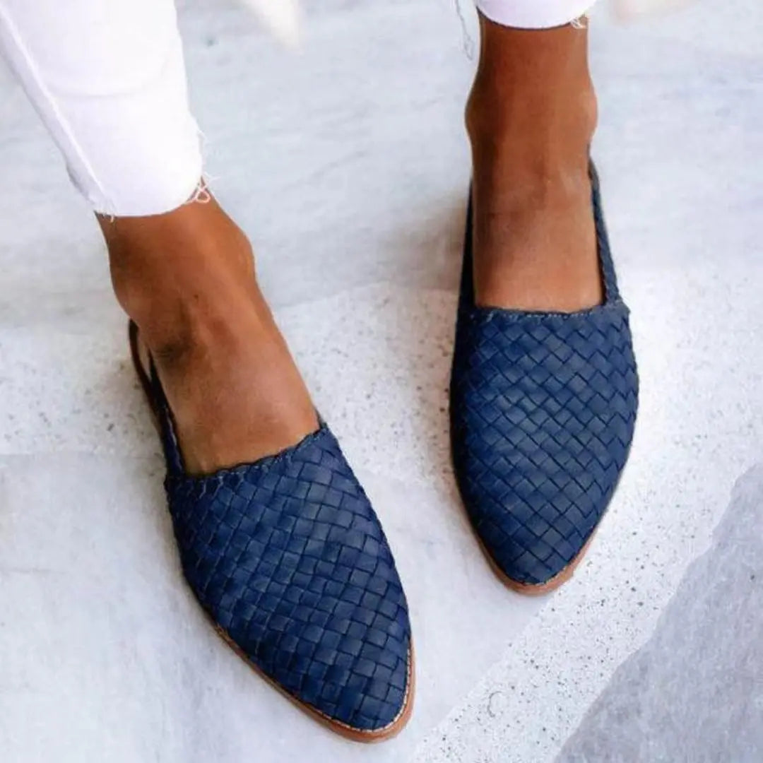 Women's Woven Ballet Flats Slip-On Comfort Shoes - Blue